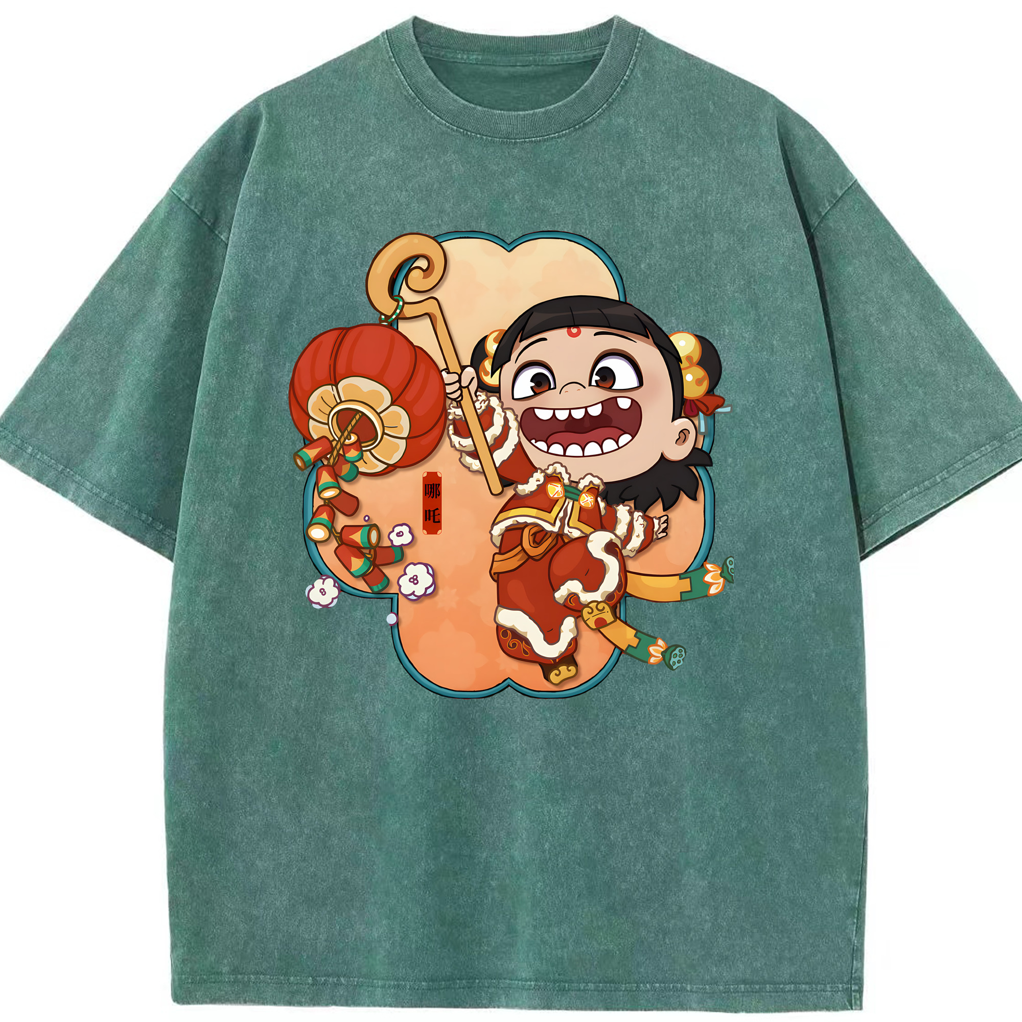 （画像用） Ne Zha 2 ナタ 魔童の大暴れ 綿100% ヴィンテージ風 半袖Tシャツ（フロントプリント）